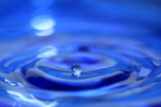 A Blue water droplet falling