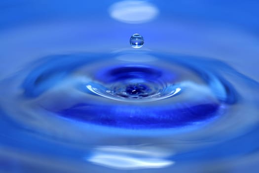 A Blue water droplet falling