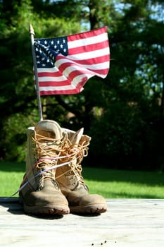 A patriotic symbol of boots and flag