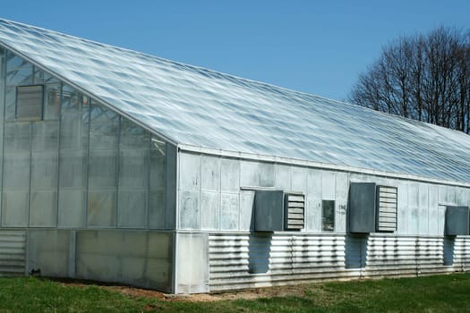 A green house with blue sky