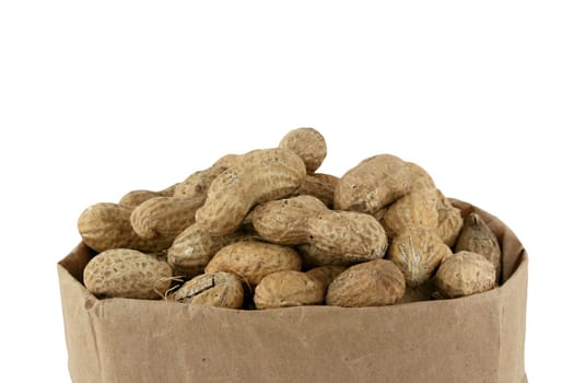 Islolated peanuts in a brown bag