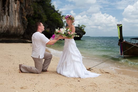 Wedding on the beach,in a wedding dress by the sea in Thailand