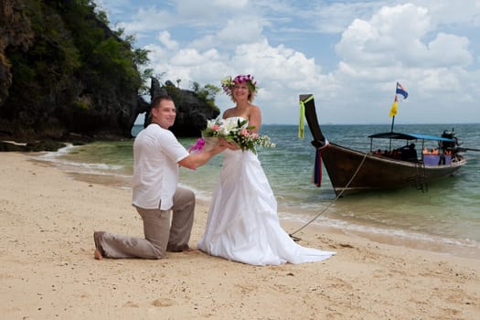 Wedding on the beach,in a wedding dress by the sea in Thailand