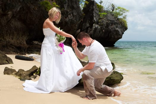 Wedding on the beach,in a wedding dress by the sea in Thailand