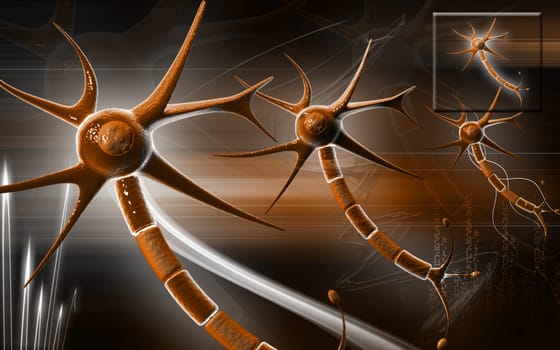 Digital illustration of neuron in colour background