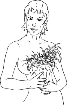 vector - pretty woman with flowers isolated on background