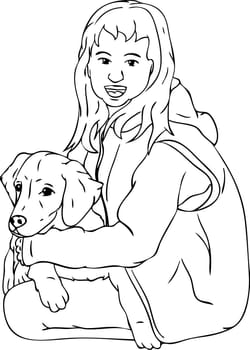 vector - young girl with her puppy golden Retriever