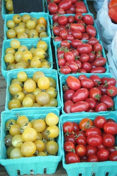 Baskets of yellow and red Cherry Tomatoes