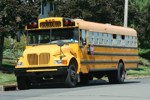 A Yellow Schoolbus parked on the street