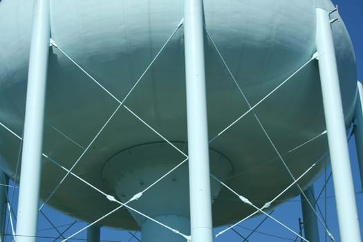 Blue Water Tower against a blue sky