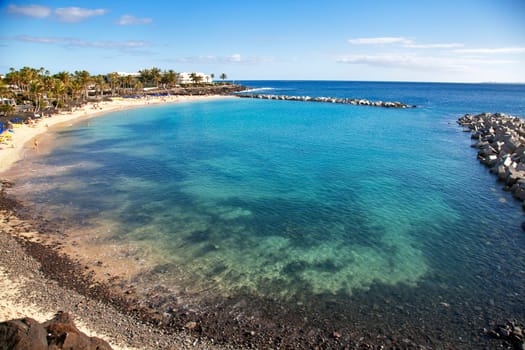 Bright blue beach in Lanzarote, Canary Islands, Spain
