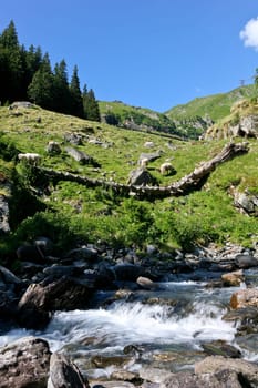 a beautiful mountain river flowing very fast