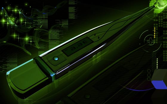 Digital illustration of thermometer in colour background