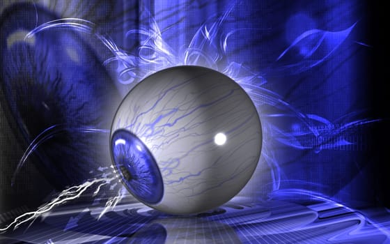 Digital illustration of eye in colour background