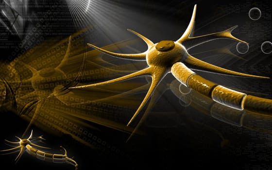 Digital illustration of neuron in colour background
