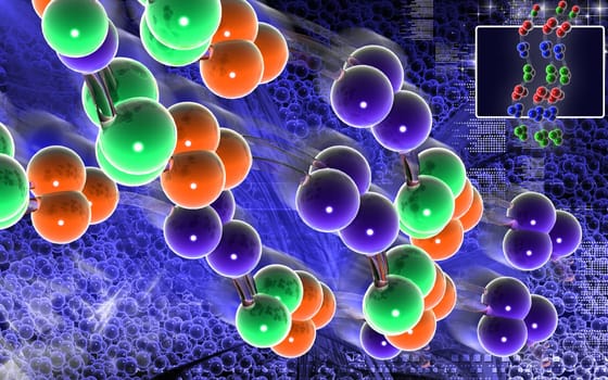 Digital illustration DNA structure in colour background