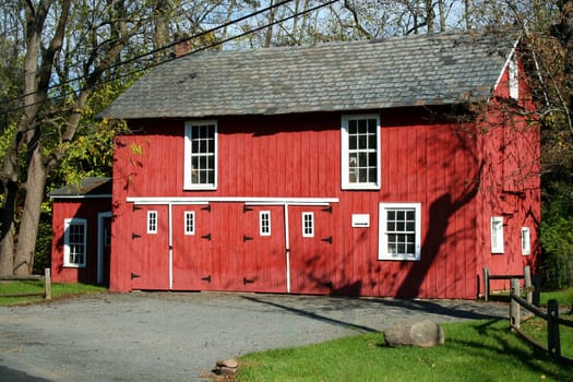 A red barn in the woods