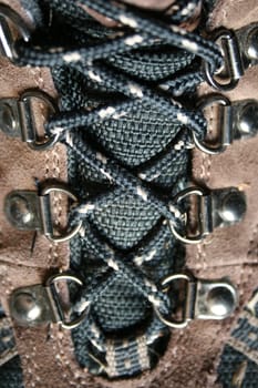 A close up of hiking boot laces
