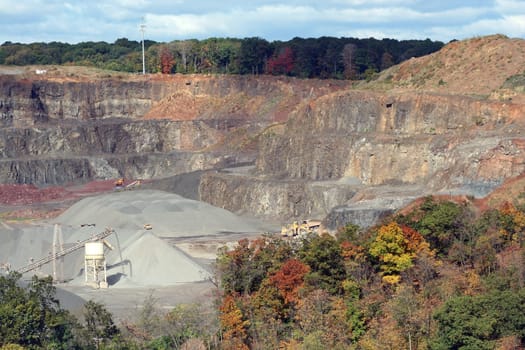 A Rock Quarry with tower and truck
