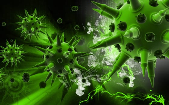 Digital illustration of Flu virus in colour background