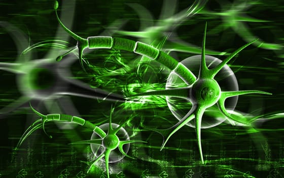 Digital illustration of neuron in colour background