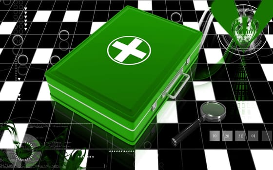 Digital illustration of First aid box in colour background