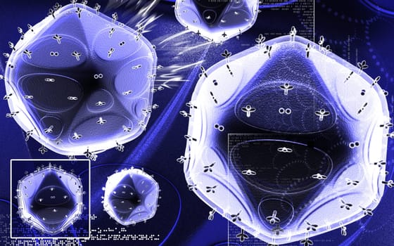 Digital illustration of HIV in colour background
