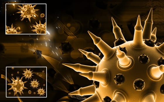 Digital illustration of Flu virus in colour background