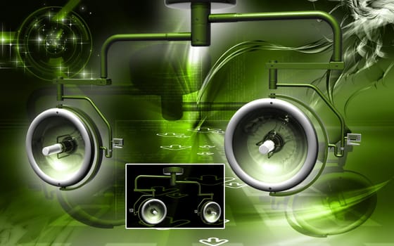 Digital illustration of shadow less lamp in colour background