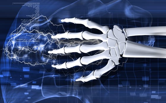 Digital illustration of hand bone in colour background