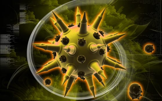 Digital illustration of Flu virus in colour background