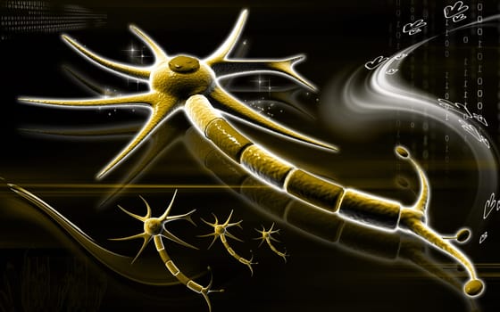 Digital illustration of neuron in colour background