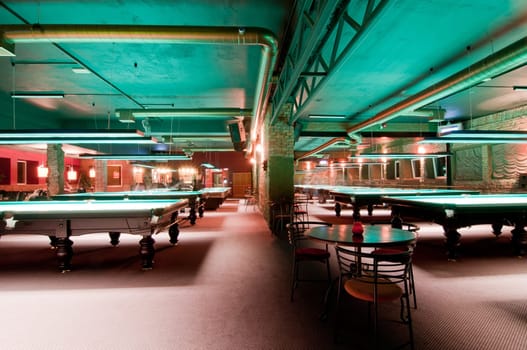 Shot of billiard room with tables, interior