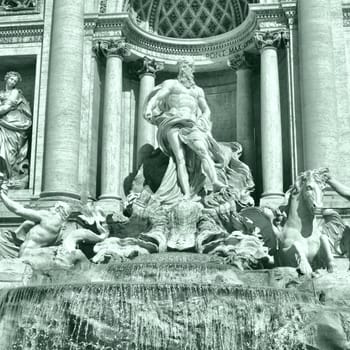 Baroque Trevi Fountain (Fontana di Trevi) in Rome, Italy - high dynamic range HDR