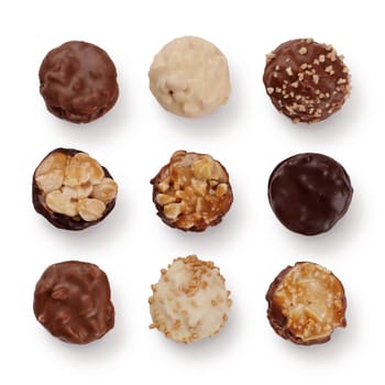 Set of french pralines isolated over a white background.