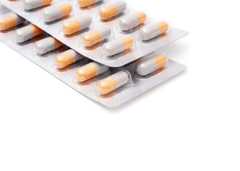 blister packs of pills isolated on the white background
