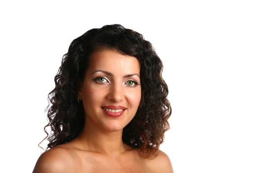 face of sexy brunette smiling isolated on white background
