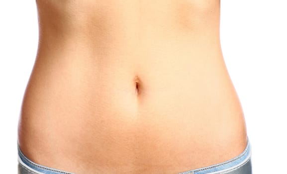 slim sexy belly of girl isolated on white background