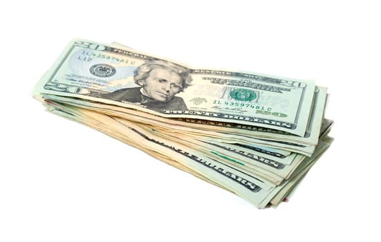 bundle of dollars isolated on white