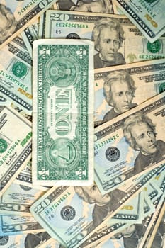 background of 20 dollars notes and 1 dollar note