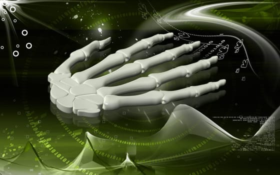 Digital illustration of hand bone in colour background