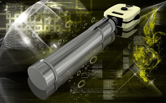Digital illustration of ophthalmoscope in colour background