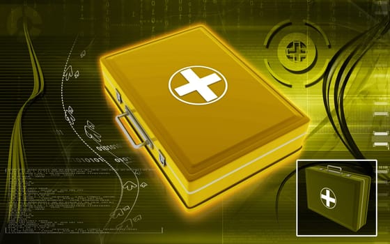 Digital illustration of First aid box in colour background