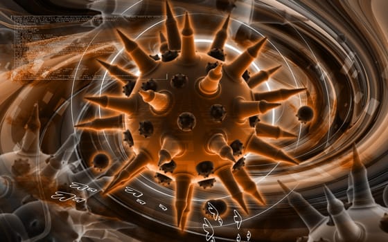 Digital illustration of Flu virus in colour background