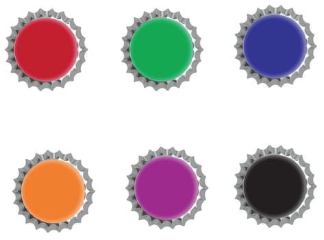 colorful bottle caps isolated on white background