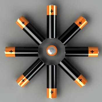 3d set of battery on the grey background