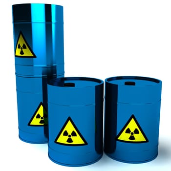 3d blue barrel radioactive waste isolated on white