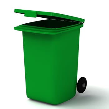 3d open green container isolated on white