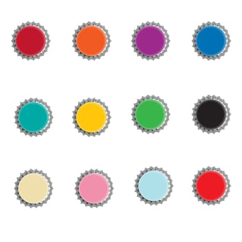 colorful bottle caps isolated on white background