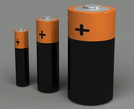 3d set of battery on the grey background
